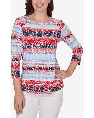 Ruby Rd. Petite Painted Floral Stripe Knit Top - Red