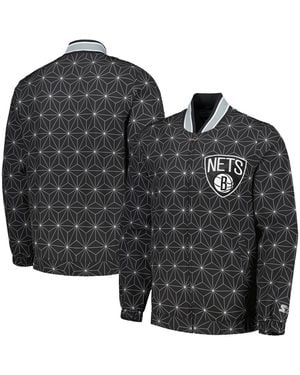 Starter Brooklyn Nets In-field Play Fashion Satin Full-zip Varsity Jacket - Black