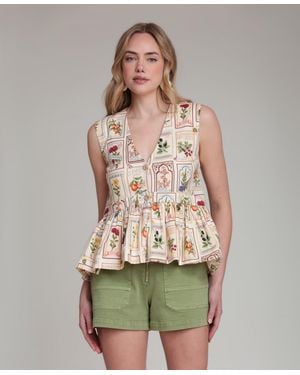 Avec Les Filles Botanical-print V-neck Peplum Top - Green