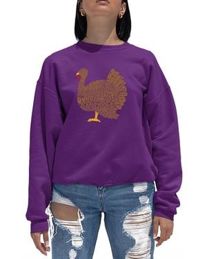 LA Pop Art Thanksgiving Word Art Crewneck Sweatshirt - Purple