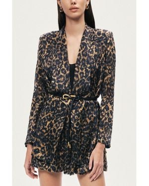 Nocturne Printed Leopard Belted Jacket - Black