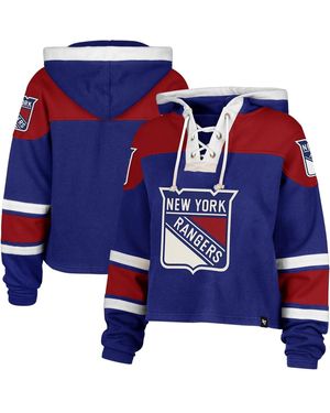 '47 New York Rangers Cropped Superior Lacer Pullover Hoodie - Blue