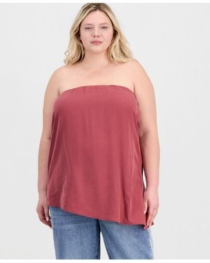 And Now This Trendy Plus Size Asymmetrical-hem Strapless Top - Red