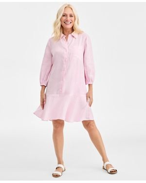 Charter Club 100% Linen Flounce Shirtdress - Pink