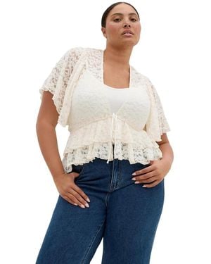 City Chic Plus Size Lily Dressy Lace Top - White