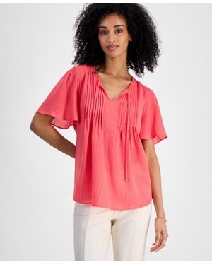 Tommy Hilfiger Gingham Pintucked Top - Red