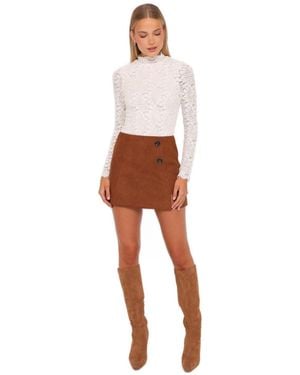 Petal & Pup Arnie High-waisted Mini Faux Suede Skirt - White