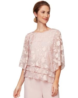 Alex Evenings Petite Burnout Chiffon Boat Neck Top - Pink