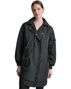 DKNY Removable Hood Long Flight Quilted-lined Jacket - Black