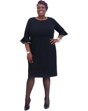 Kasper Kat Elbow-sleeve Ruffled-cuff Dress - Blue