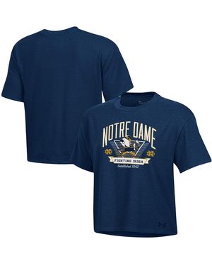 Under Armour Notre Dame Fighting Irish Essentials Icon Ultra-soft Tri-blend Boxy Cropped Performance T-shirt - Blue