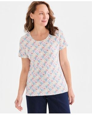 Style & Co. Printed Short-sleeve Scoop-neck Top - White