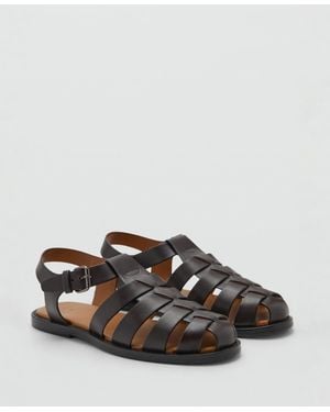 Mango Leather Fisherman Sandals - Brown