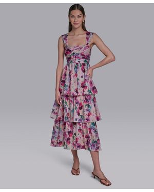 Halston Square Neck Midi Dress - Pink