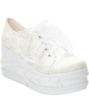 Forever & Always Shoes Valencia Lace Platform Bridal Sneaker - White