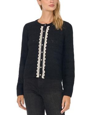 Cece Pointelle Lace-trim Cardigan - Blue