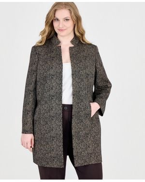 Kasper Plus Size Stand Collar Mid-length Topper - Gray