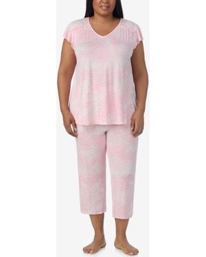 Ellen Tracy Plus Size Short Sleeve Cropped Pajama Set - Pink