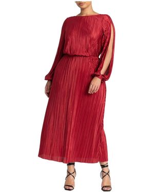 Eloquii Plus Size Plisse Open Sleeve Dress - Red