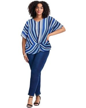 Avenue Plus Size Knot Front Dolman Sleeve Blouse - Blue