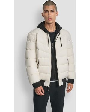 DKNY Hooded Quilted Bomber Puffer Jacket - Natural