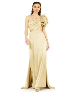 Amiri One Shoulder Draped Sleeve Gown - Metallic