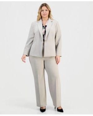 Kasper Plus Size Stretch Crepe Single Button Jacket High Rise Stretch Crepe Straight Leg Pants - White