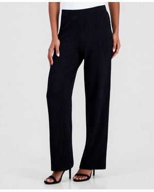 Anne Klein Petite Textured Knit Mid-rise Wide-leg Pants - Blue