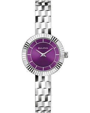 Bulova Disco Purple Dial Sapphire Crystal -tone Stainless Steel Bracelet Watch 26.5mm