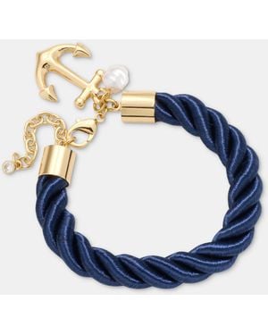 On 34th Gold-tone Anchor Ribbon Rope Charm Bracelet - Blue