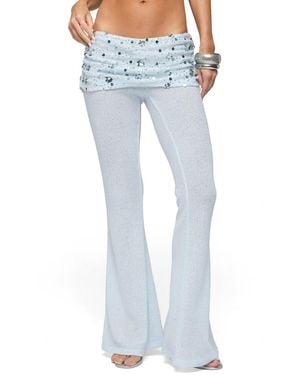 Edikted Zephyra Bead And Sequin Foldover Pants - Blue