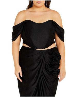 City Chic Plus Size Fleur Off Shoulder Fitted Corset - Black