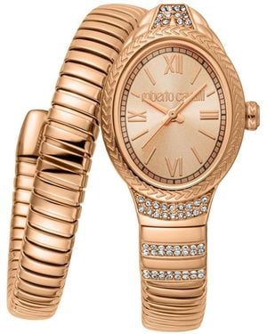 Roberto Cavalli Quartz Rose Gold Stainless Steel Bracelet Watch - Natural