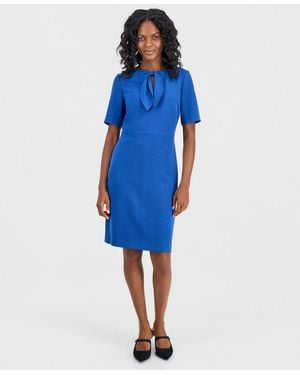 Kasper Tie-neck Short-sleeve Sheath Dress - Blue