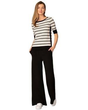 Cable & Gauge Stripe Boat Neck Sweater - White
