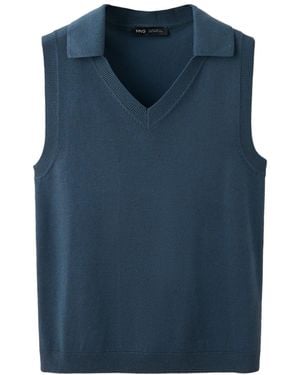 Mango V-neck Sleeveless Knit Top - Blue