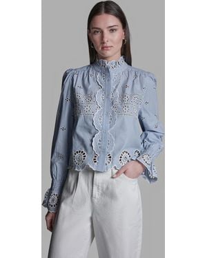 BCBGMAXAZRIA Collared Neck Scallop Hem Top - Blue