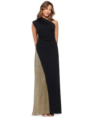 Betsy & Adam One-shoulder Metallic Long Gown - Blue