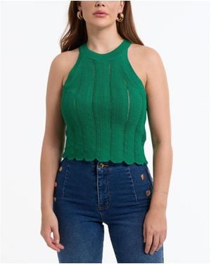 Bebe Scallop Hem Pointelle Sweater Halter Top - Green