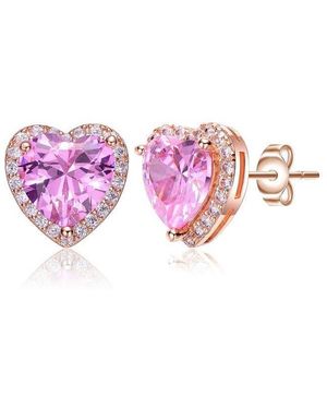 Rachel Glauber Dainty 18k Rose Gold Plated Chic Cz Heart Stud Earrings - Pink