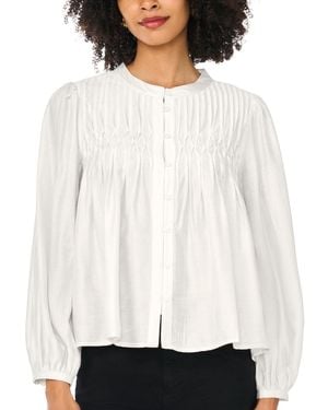 Macy's Button-front Long-sleeve Crewneck Blouse - White