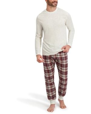 Hanes Long Sleeve Crew Flannel Sleep Set - White