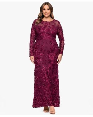 Xscape Plus Size Crewneck Long-sleeve Dress - Red