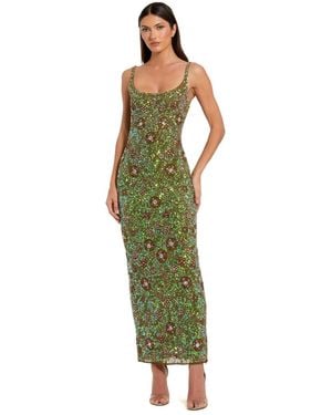 Mac Duggal Hand-beaded Floral Midi Dress - Green