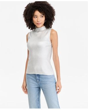 INC International Concepts Sleeveless Mockneck Foil Tank - White