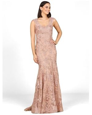 Lara Sleeveless Mermaid Lace Embroidered Gown - Pink
