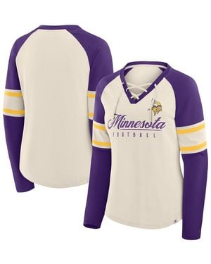 Fanatics Cream/purple Minnesota Vikings Hometown Gridiron Hero Raglan Lace-up V-neck Long Sleeve T-shirt - Blue