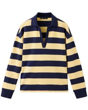 Mango Striped Polo-neck Sweater - Blue