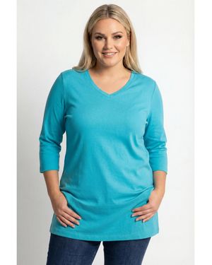 Woman Within Plus Size Within Perfect Three-quarter Sleeve V-neck Tunic - Blue