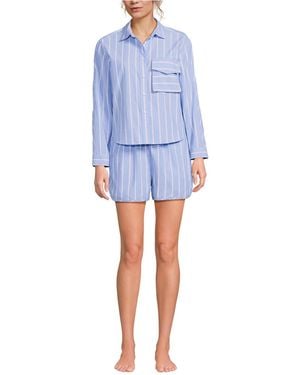 Lands' End Cotton Poplin 2 Piece Pajama Set - Blue